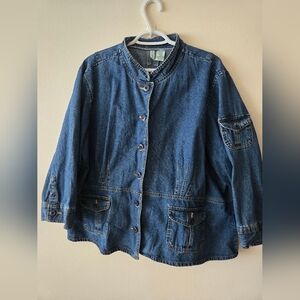 Bill BLASS 2X Denim Button-Up Women's Jacket With 3/4 Sleeves And Pockets